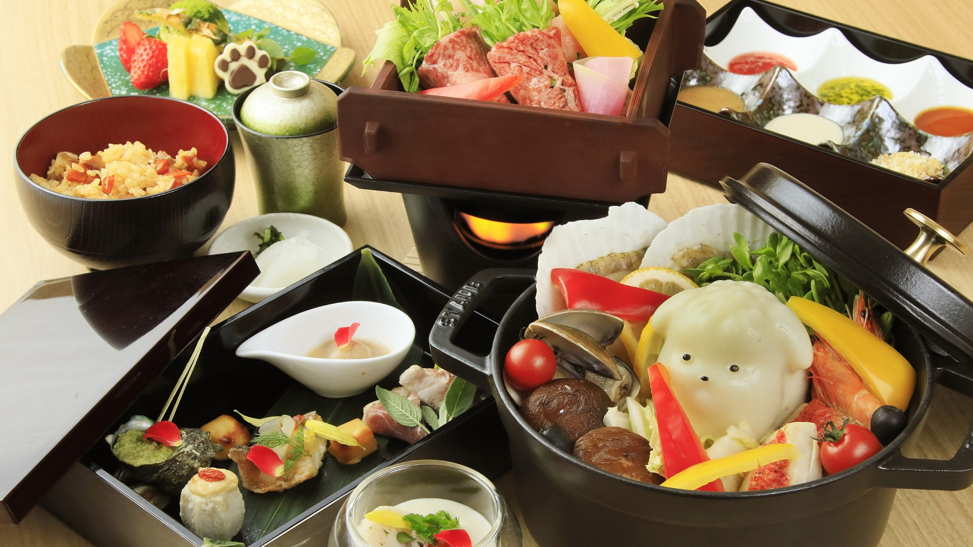 【基本鍋会席】3種のドッグラン＆おやつ食べ放題！わんちゃんとずっと一緒に過ごす温泉旅＜★基本鍋会席＞
