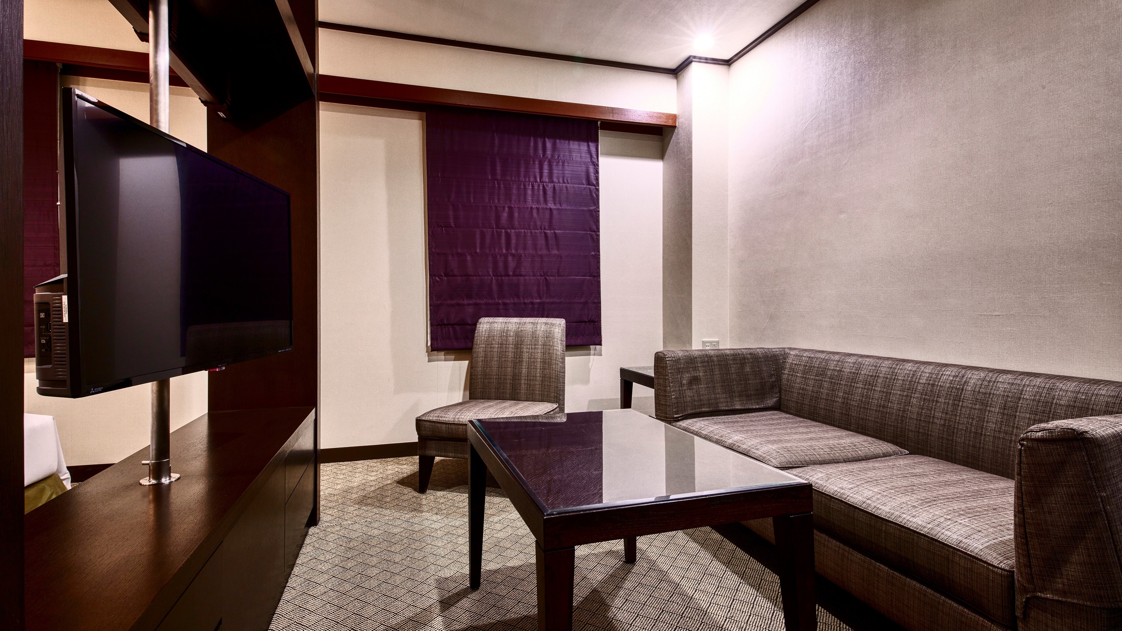 ソファーテーブルセットが置かれたリビングスペースがある贅沢な空間（35㎡）。｜エグゼクティブキング