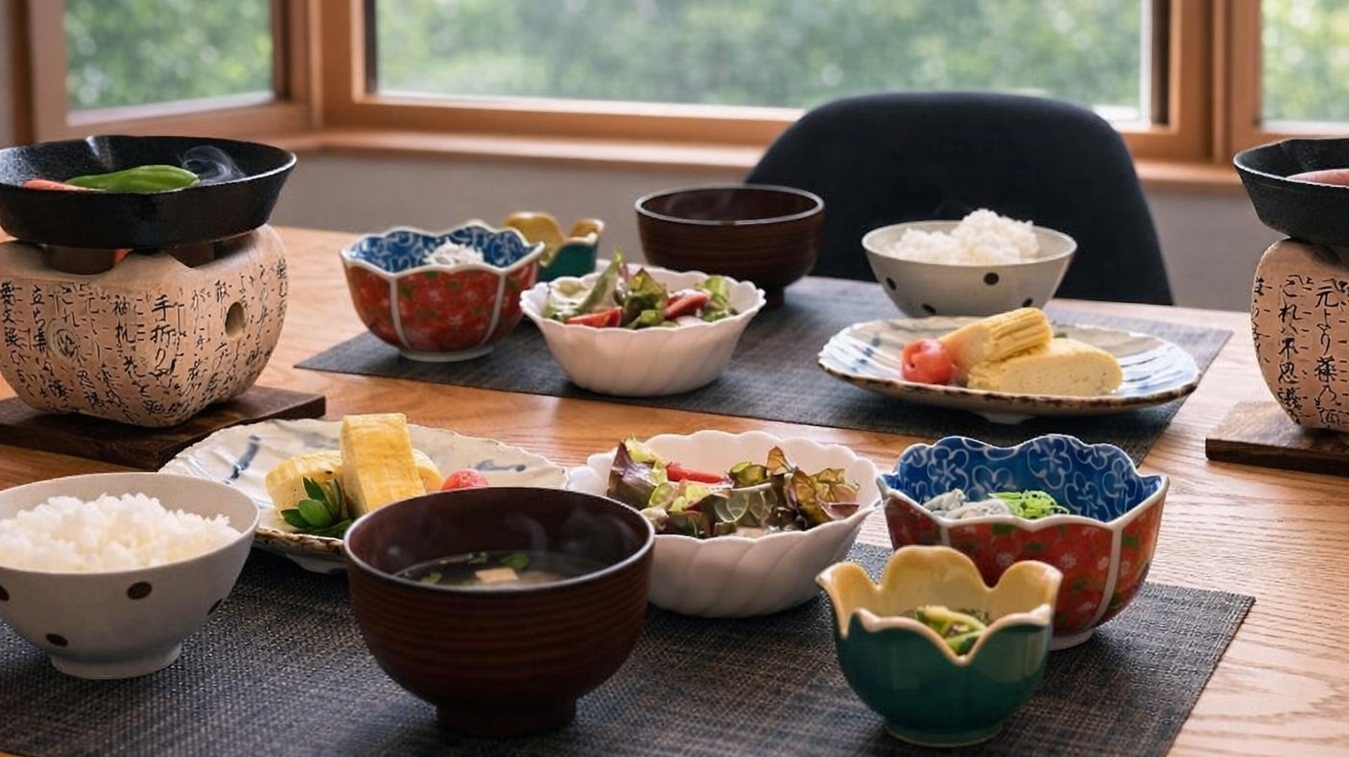 【地元食材にこだわったご朝食】お米は地元の棚田米を使用。お味噌は地元100年藏手作り。