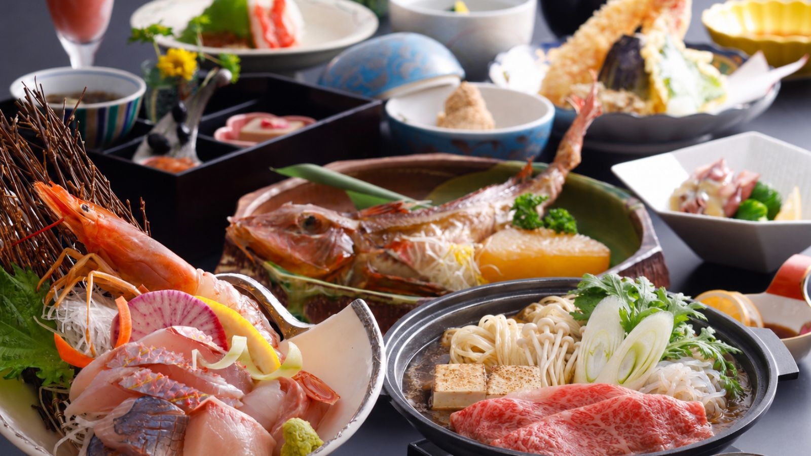 【肉・魚】黒毛和牛のすき焼きと新鮮地魚のフルコースを贅沢に味わう会席プラン