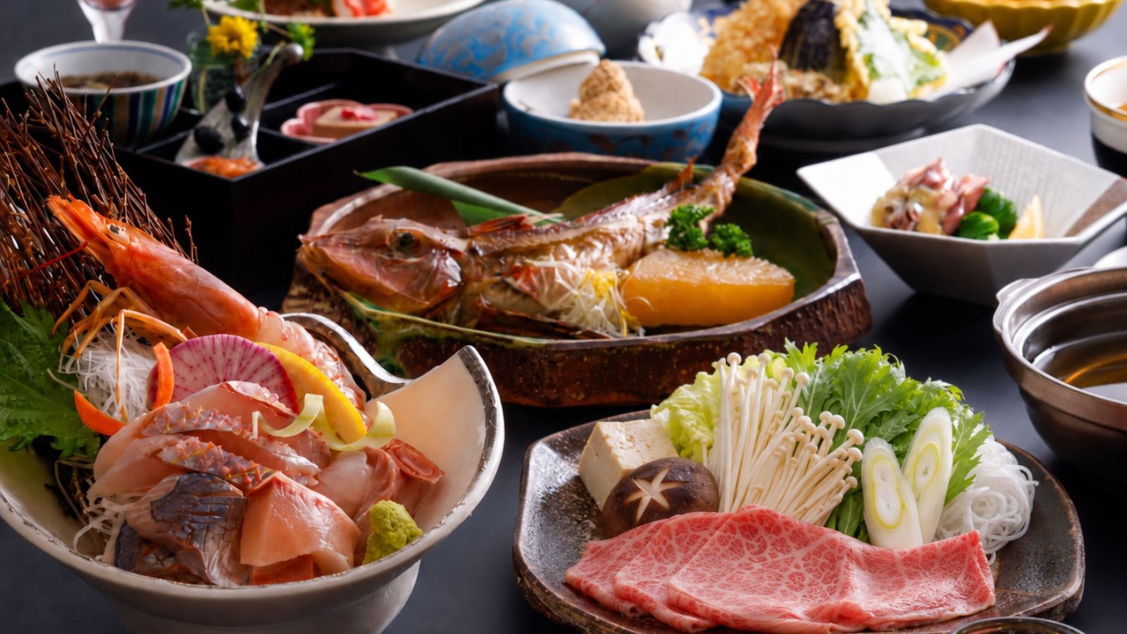 【肉・魚】黒毛和牛のしゃぶしゃぶと新鮮地魚のフルコースを贅沢に味わう会席プラン
