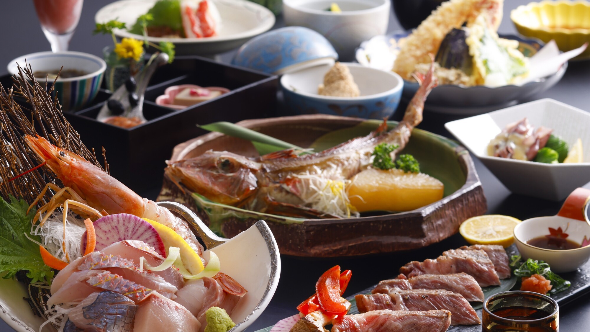 厳選和牛と新鮮地魚のフルコースを贅沢に味わう会席プラン／例