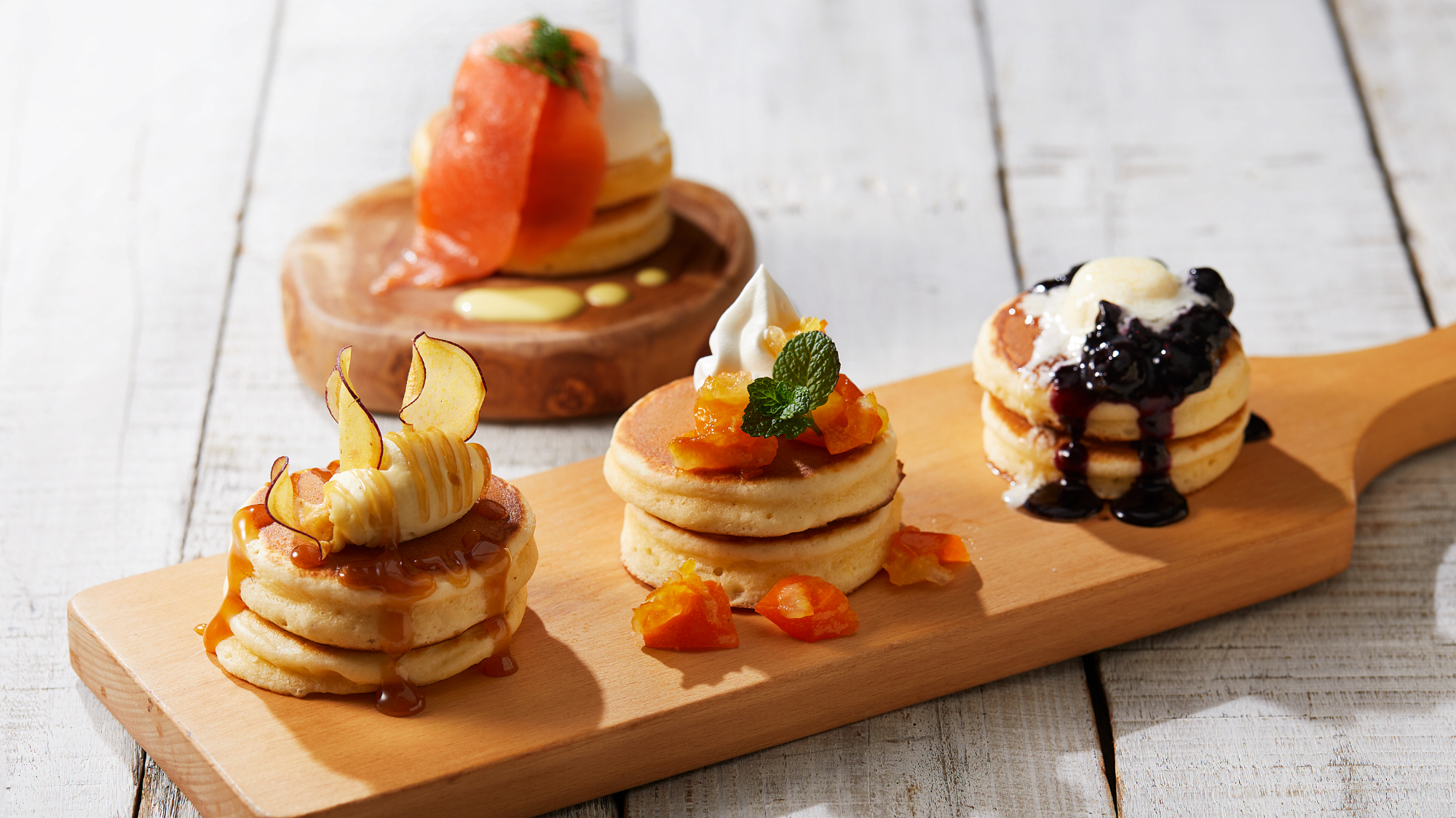 ◇お好みのトッピングで愉しめるパンケーキをご用意※仕入れ状況によりメニューが異なる場合があります