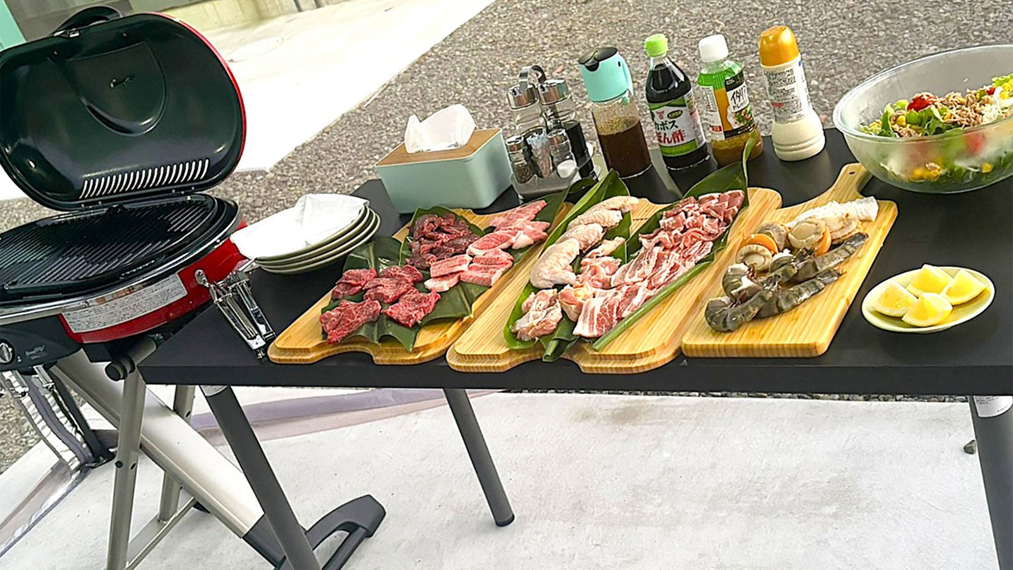 ・【BBQ】BBQ機材レンタルや食材の有料オプションのご利用で手ぶらでBBQをお楽しみいただけます