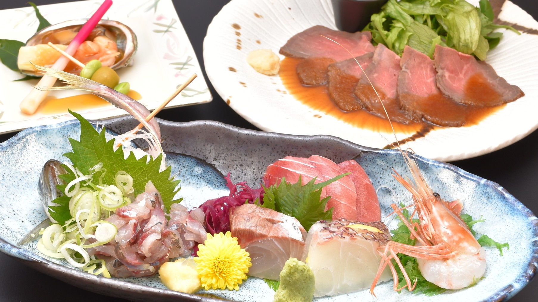 露天風呂付き和室プラン【期間限定！ローストビーフ、鯵、鮑のバター焼、伊勢海老ジュレ『粋涼の膳』】