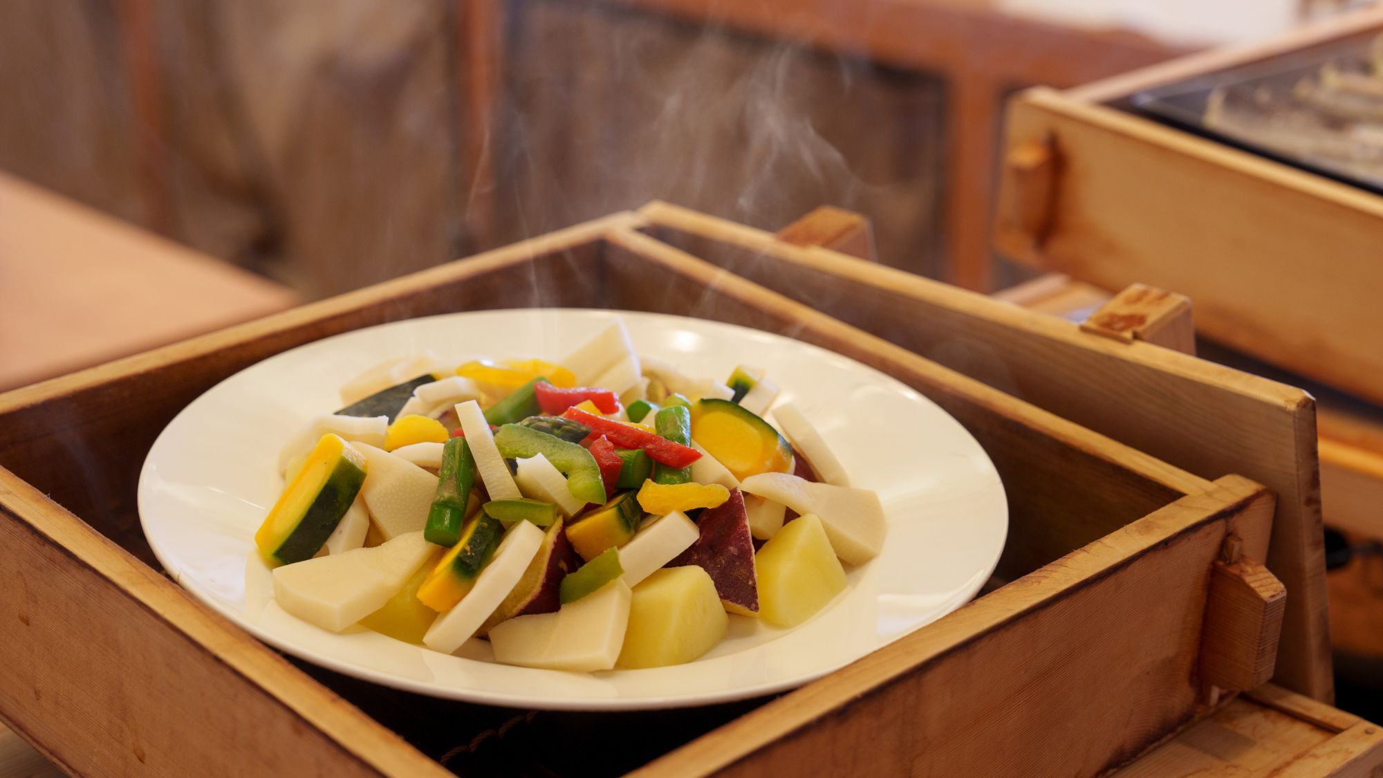 ◆朝食｜二條泉温泉蒸し野菜