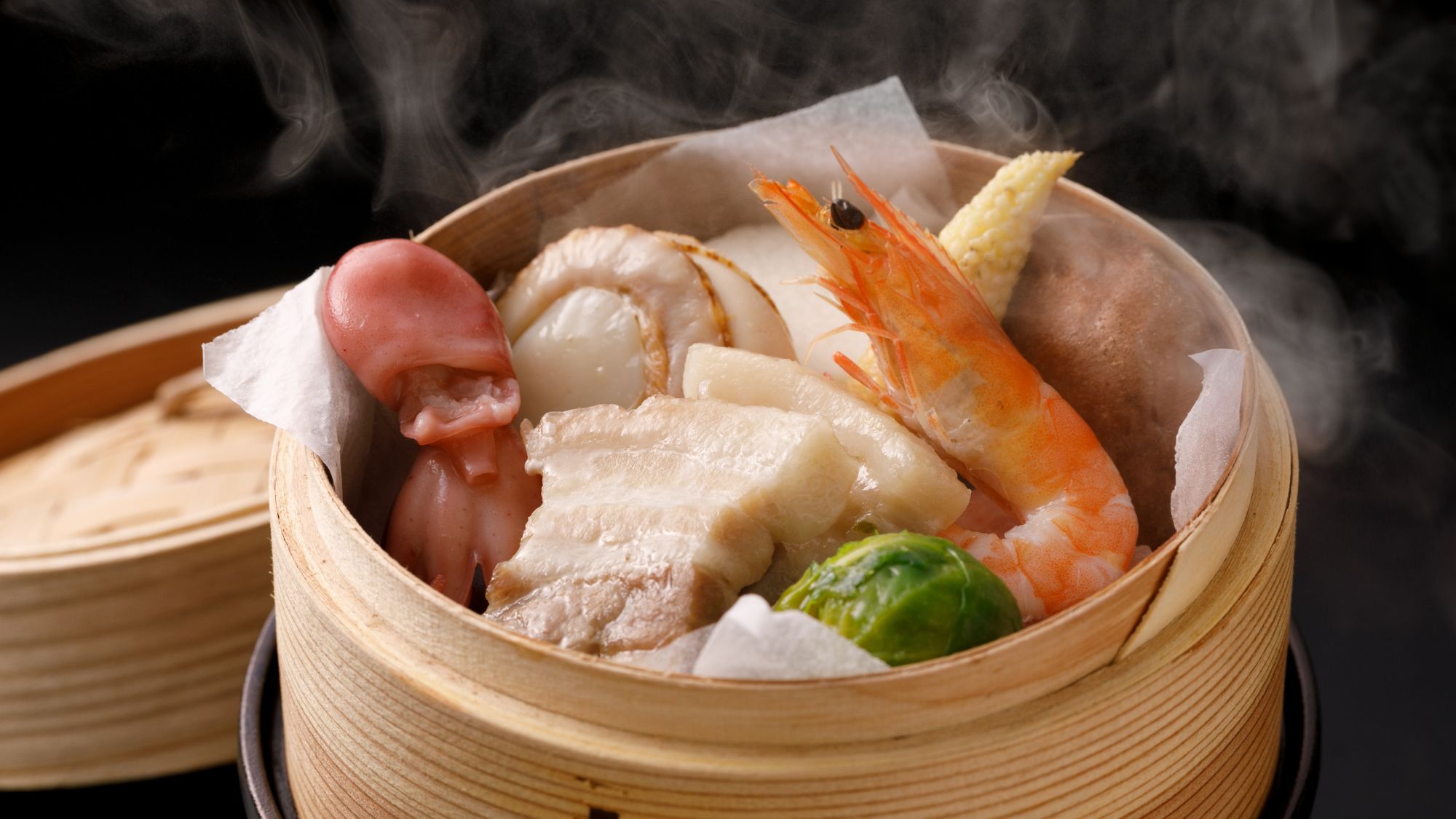 ◆夕食（和会席）｜かぼす醤油で味わう、奥豊後豚と海鮮の二條泉温泉蒸し