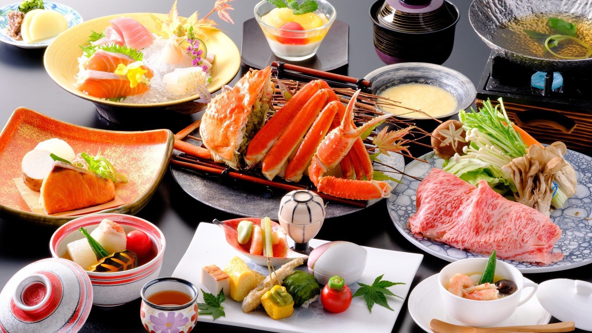 【◇さき楽９０】ひとり約3400円オフ【カニと和牛を楽しむ基本会席】鳥取和牛・本ズワイガニ♪