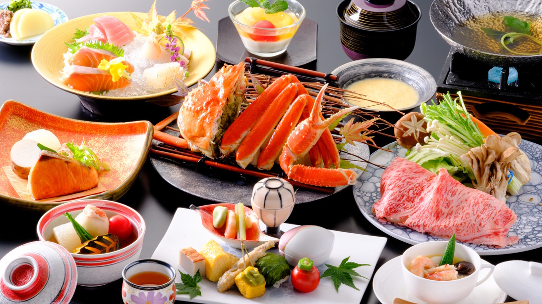 【◇さき楽９０】＼ひとり約3400円オフ！／＜カニと和牛を楽しむ基本会席＞充実の山陰冬旅行♪