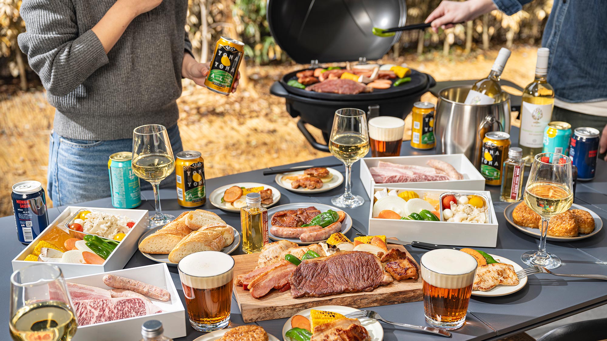 【BBQ】お肉や野菜を焼いている間はアヒージョとセットドリンクをお楽しみ下さい。