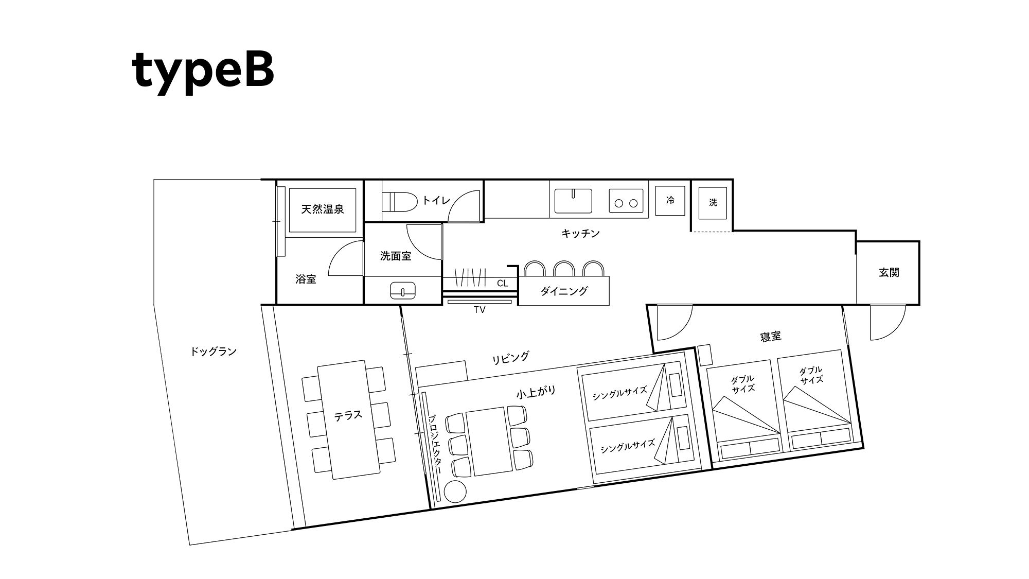 2ダブル＋2シングルベッド（ドッグフレンドリー）／6名定員