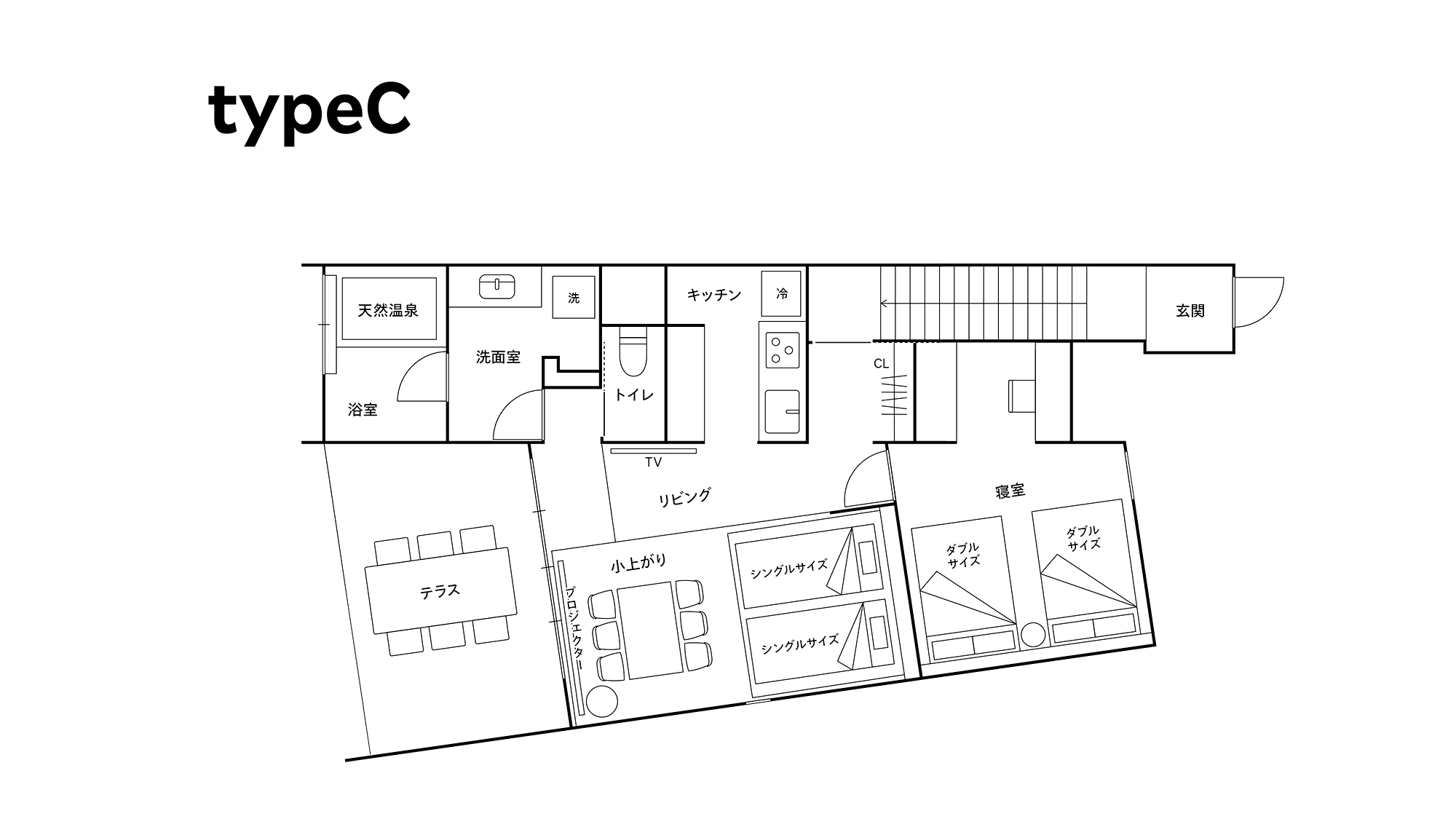 2ダブルベッド＋2シングルベッド／6名定員