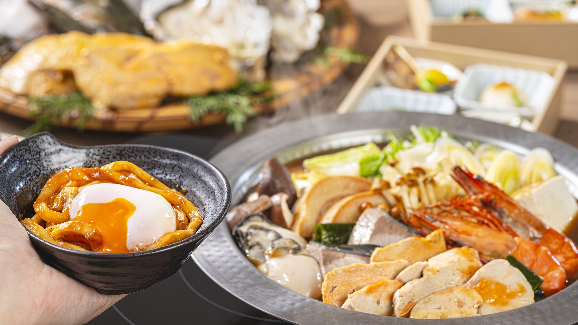  海鮮味噌なべ・すき焼き・BBQ！選べる夕食＆朝食！全室専用サウナ＆天然温泉付！（夕朝付）※10名用