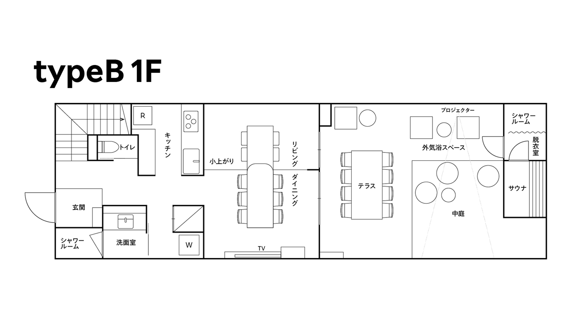 【B：平面図】Bタイプの客室・1階の平面図はこちらです