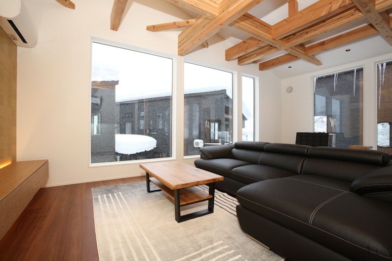 Living room with a large flat smart TV