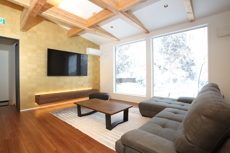 Living room with a large flat smart TV