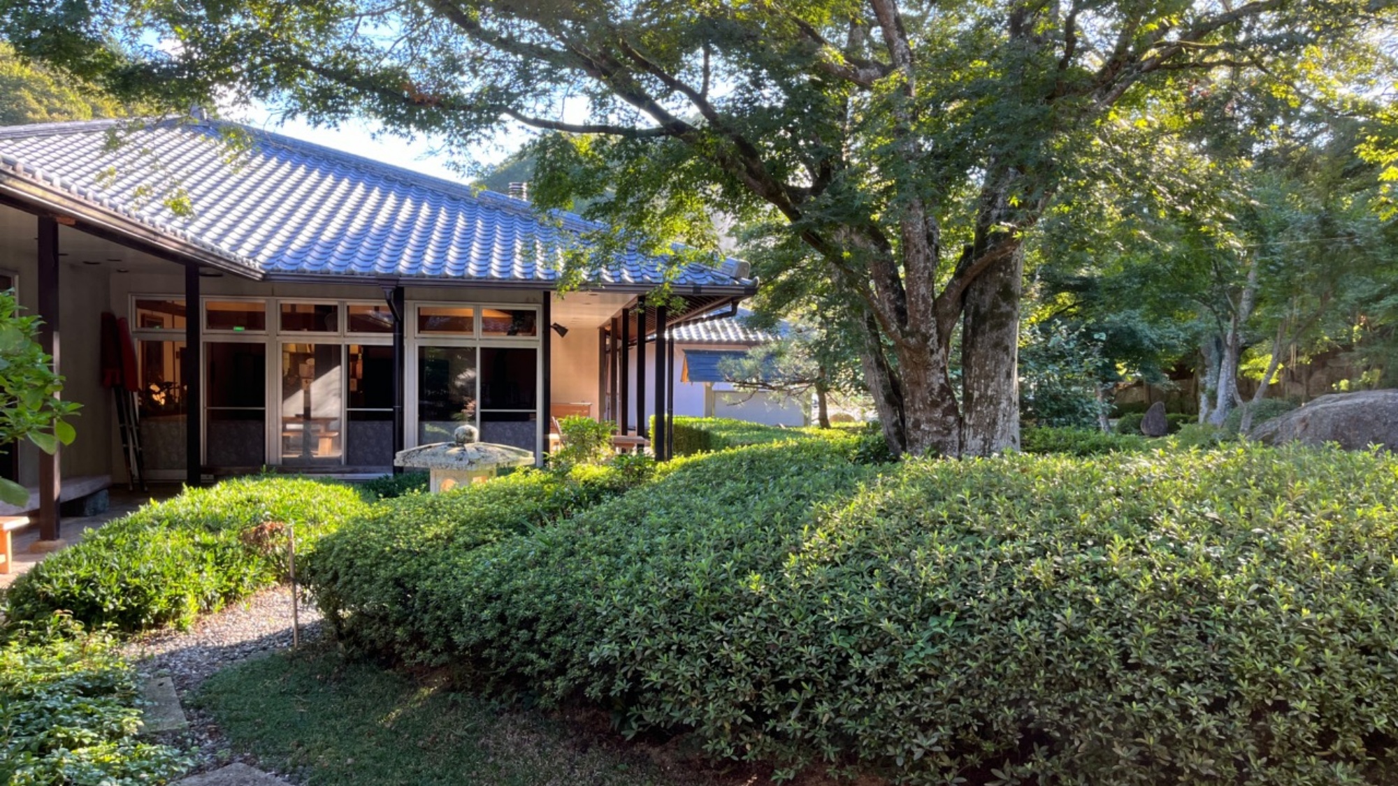 *【中庭】朝日が差し込む緑豊かな庭園を散策。癒しの時間