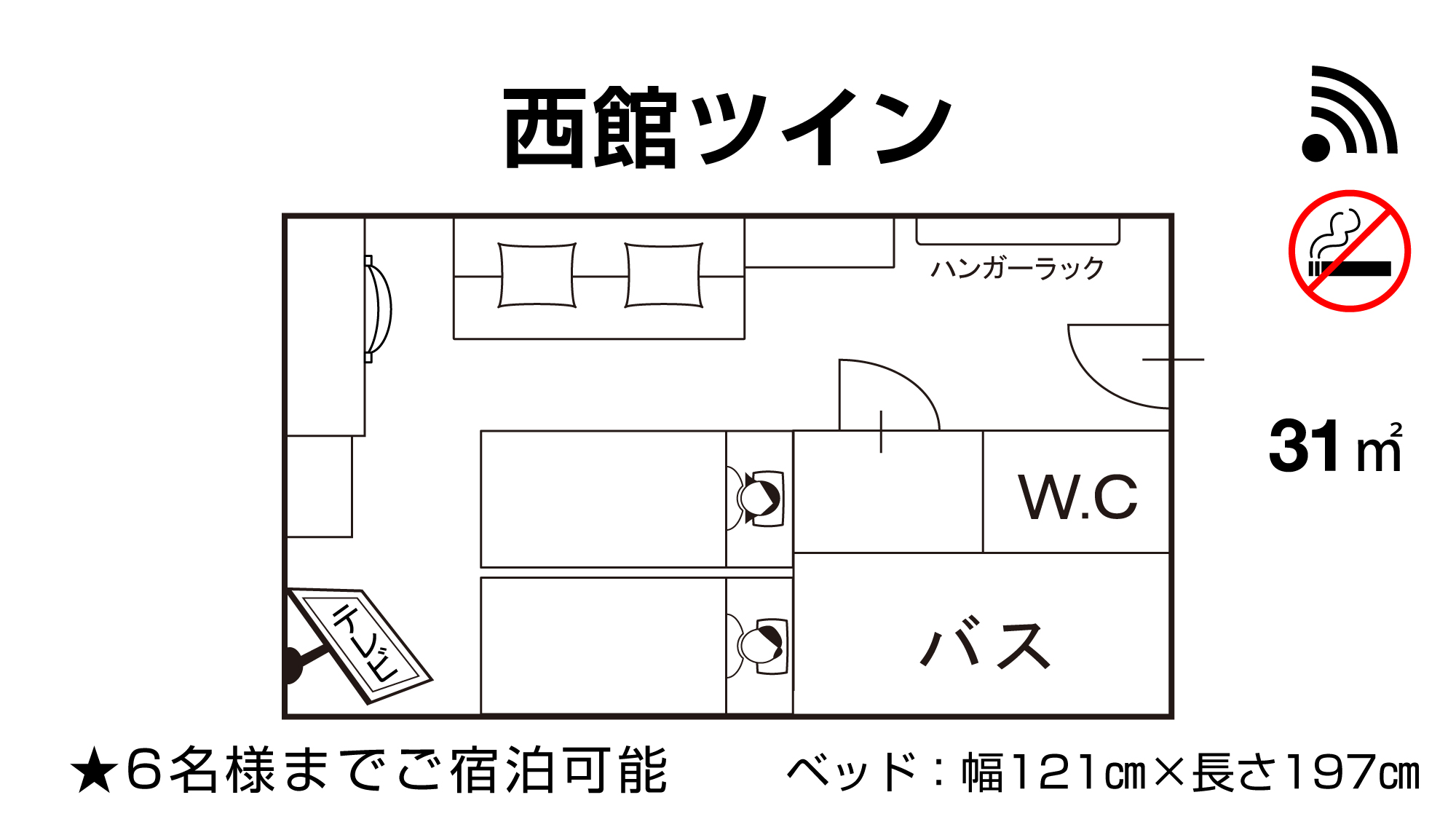 【西館ツイン】角部屋（最大６名様まで可能ですがプランに準じます）