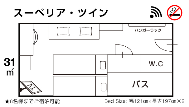 【スーペリア・ツイン】西館／角部屋（※最大6名様まで可能ですがプランに準じます）