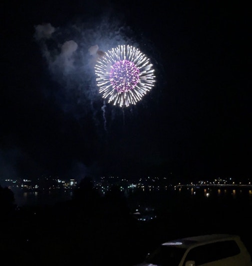 デッキからの河口湖上祭、花火