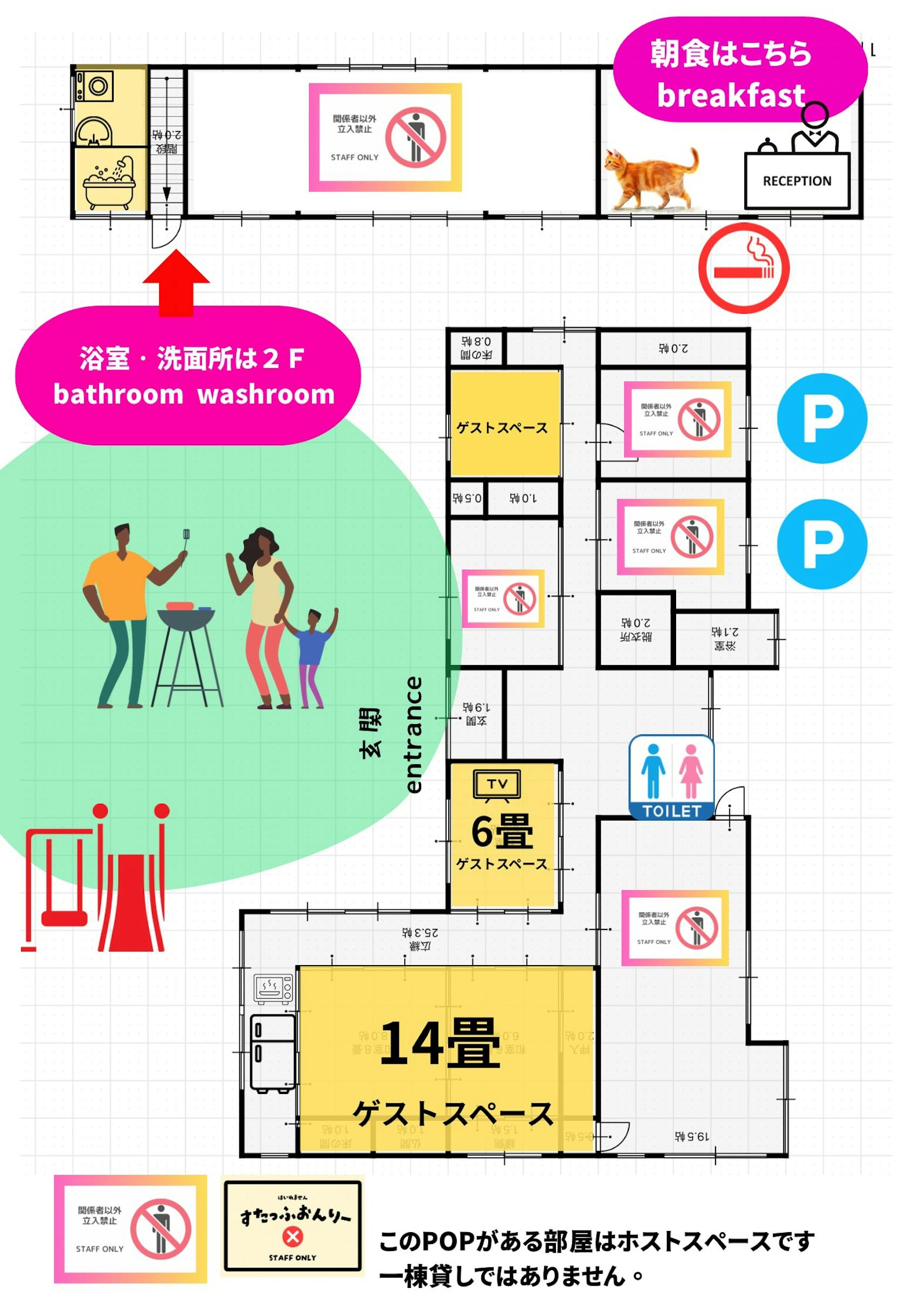 ゲストスペースとホストスペーに分かれています。