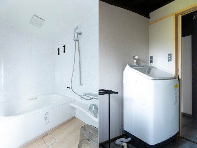 浴室、洗濯乾燥機。洗剤は自動投与です。