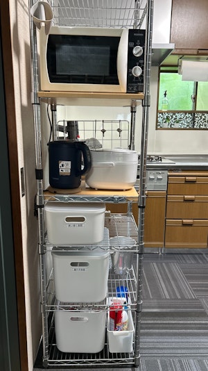 調理器具ラック(レンジ、炊飯器、ケトル、紙皿等)