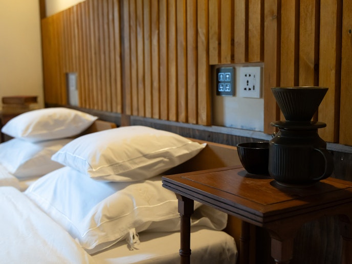 ・【2階・奈良井ビュールーム】ベッドでまどろみながらのコーヒータイム。至福のひと時です