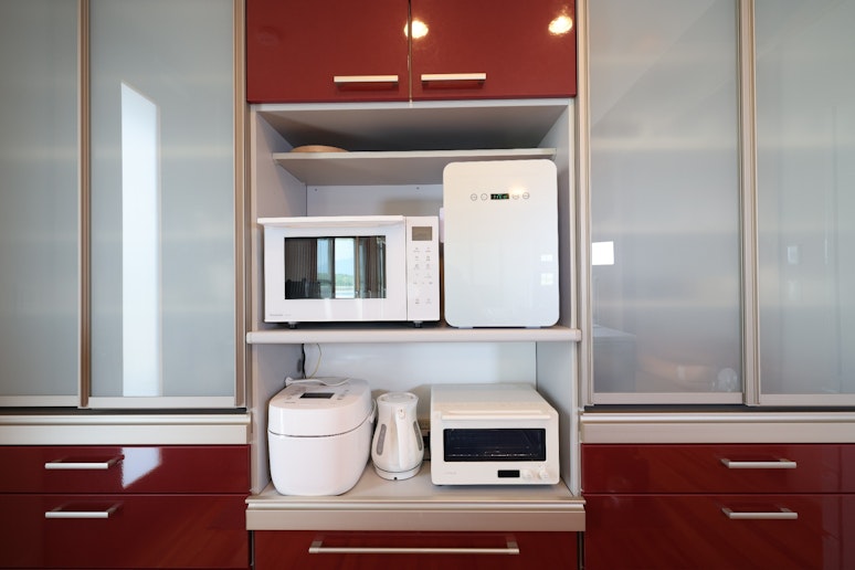 レンジ、炊飯器、オーブントースター、電気ケトル