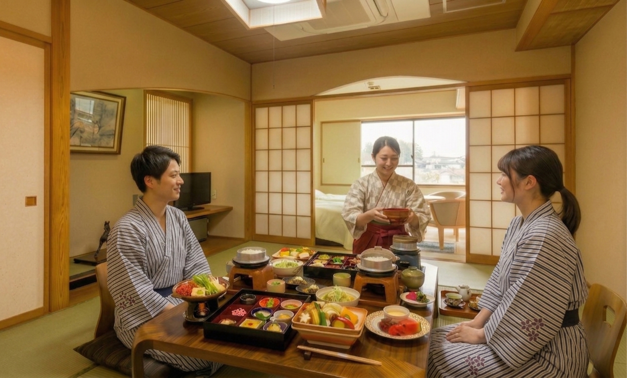 【１泊２食基本プラン】夕食は山形牛すき焼き付き和食会席★朝夕お部屋食＆温泉貸切風呂を楽しむ
