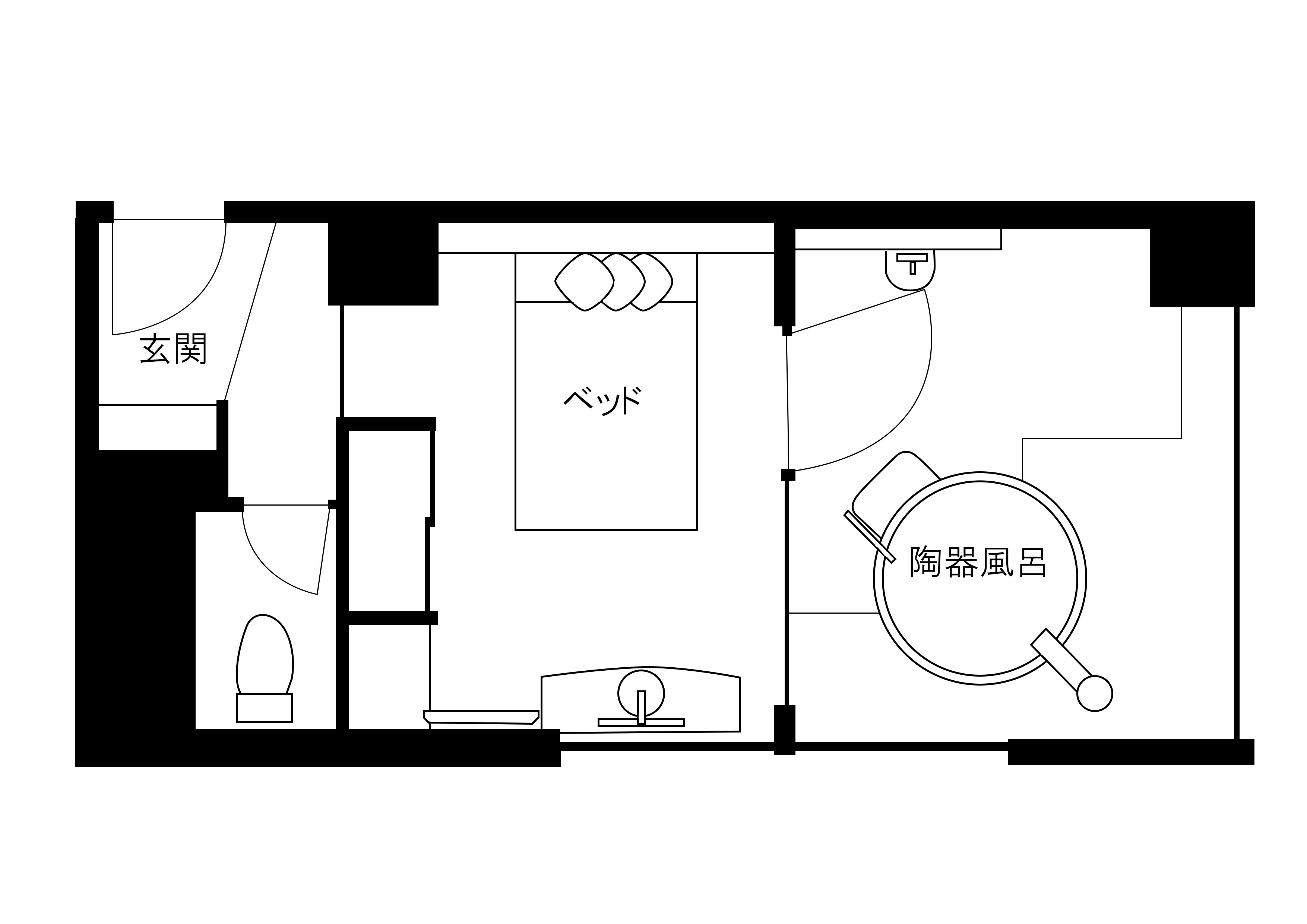 客室間取り「陶器風呂付きダブルルーム」