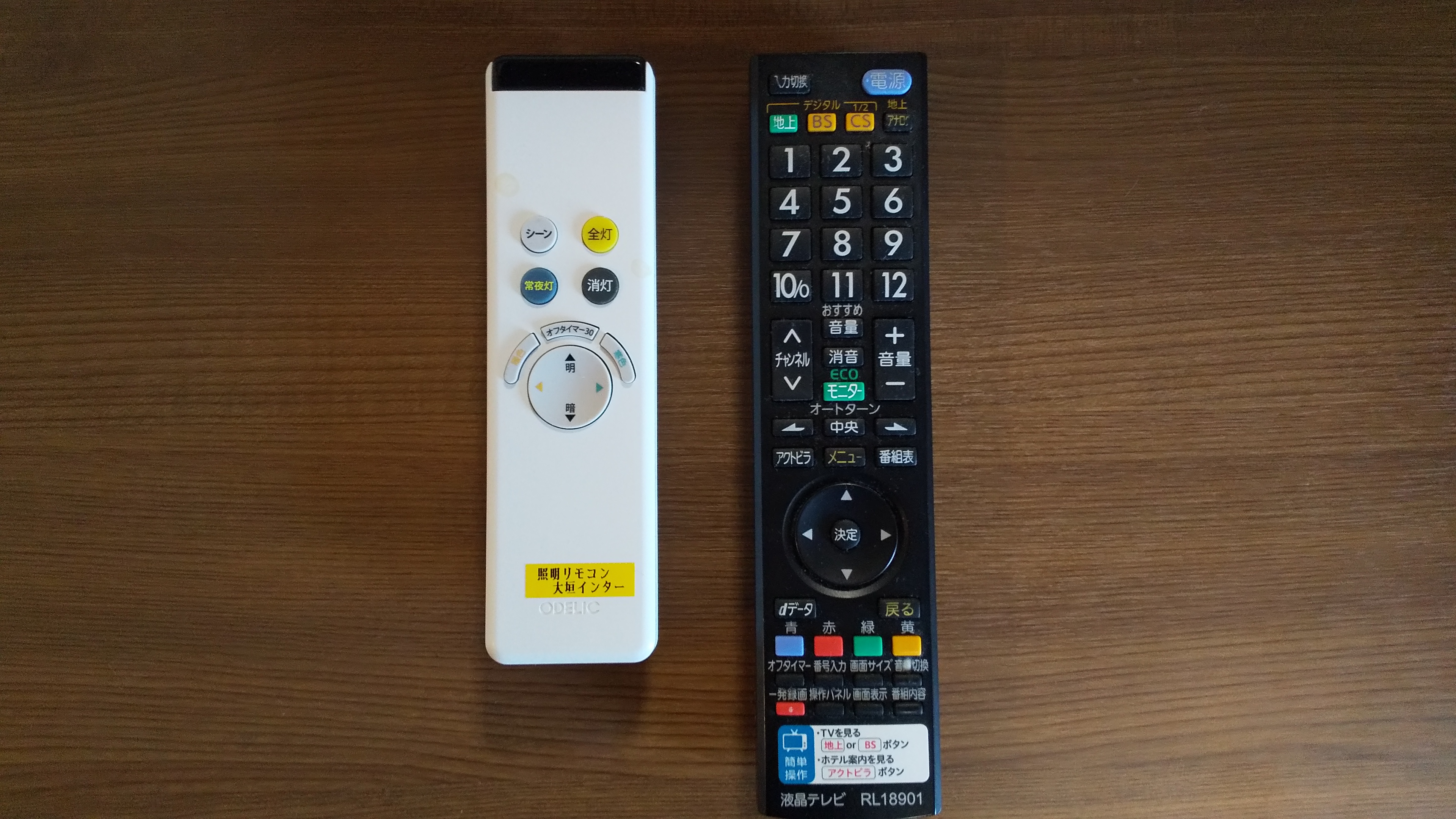 客室リモコン　照明リモコンとＴＶリモコンがございます。