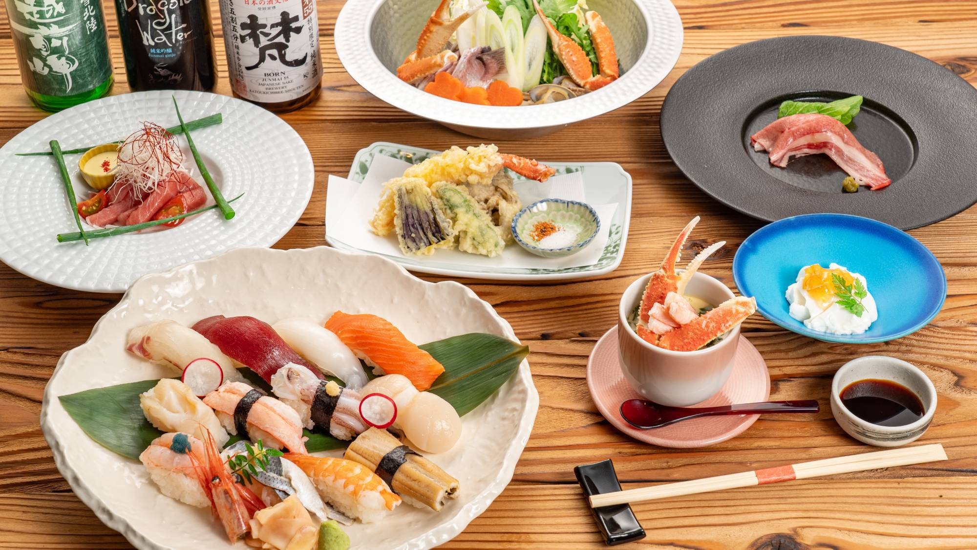 【レストラン／19:30〜21:00】三国港水揚げ鮨会席コース＋和洋選べる朝食（夕朝付）※1〜5名用