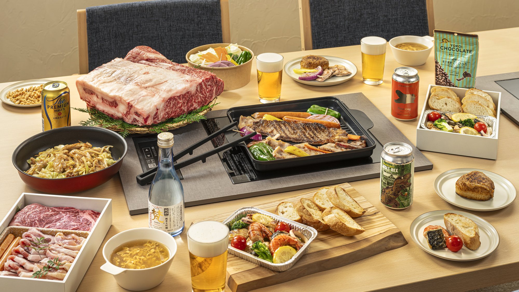 【夕食】国産牛と福井ポーク、越前どりの鉄板焼き