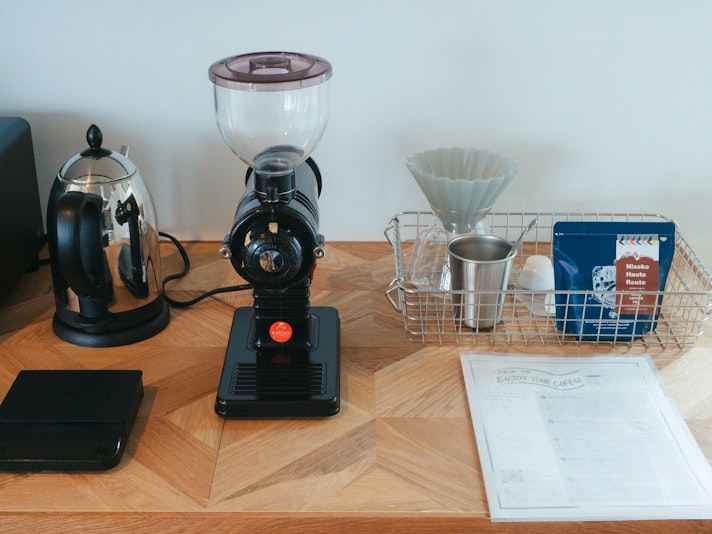 Camp&Goの姉妹店である「SPROUT」の珈琲豆をご用意。グラインダー・ドリッパーも設置し...