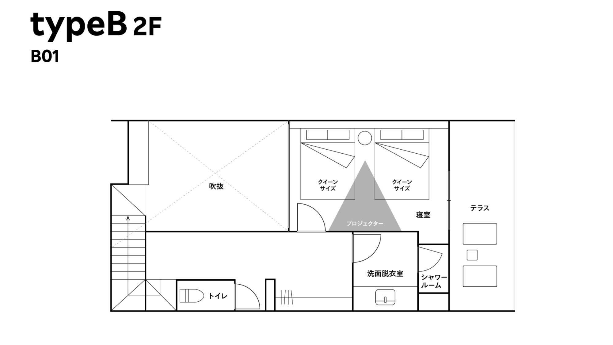 【B】2クイーン＋2セミダブル／100平米／天然温泉付き