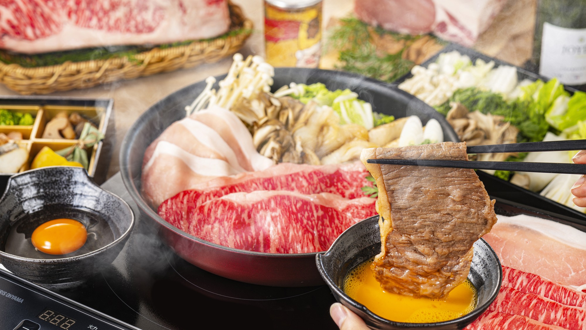 【食事：すき焼き】上州牛といなか豚のすき焼き＆おばんざいセット