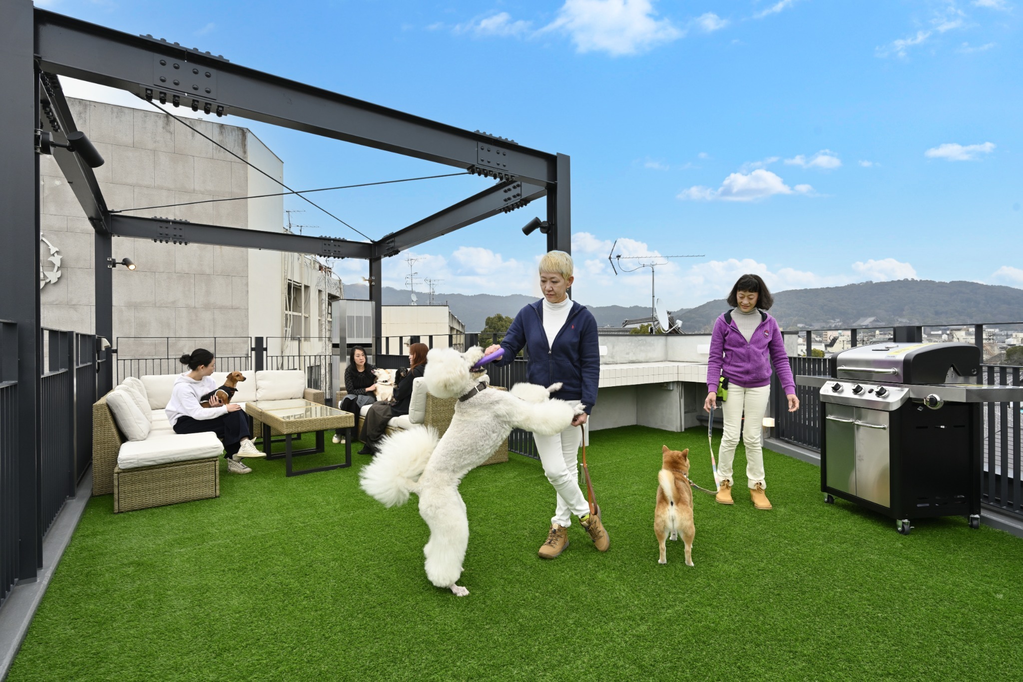 人工芝のルーフトップでわんちゃんとBBQもお楽しみいただけます！