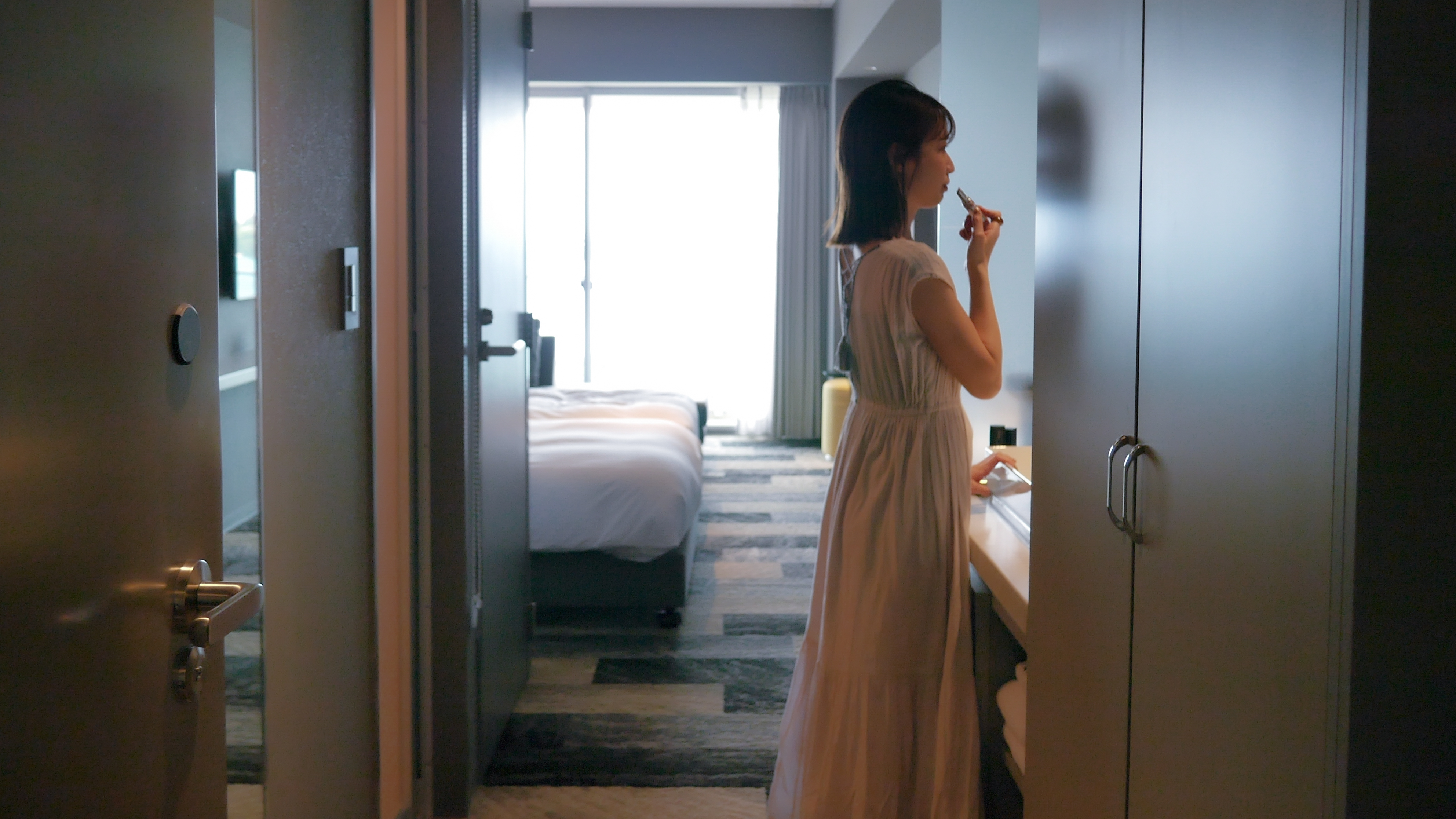 広々とした洗面台でお出かけの準備