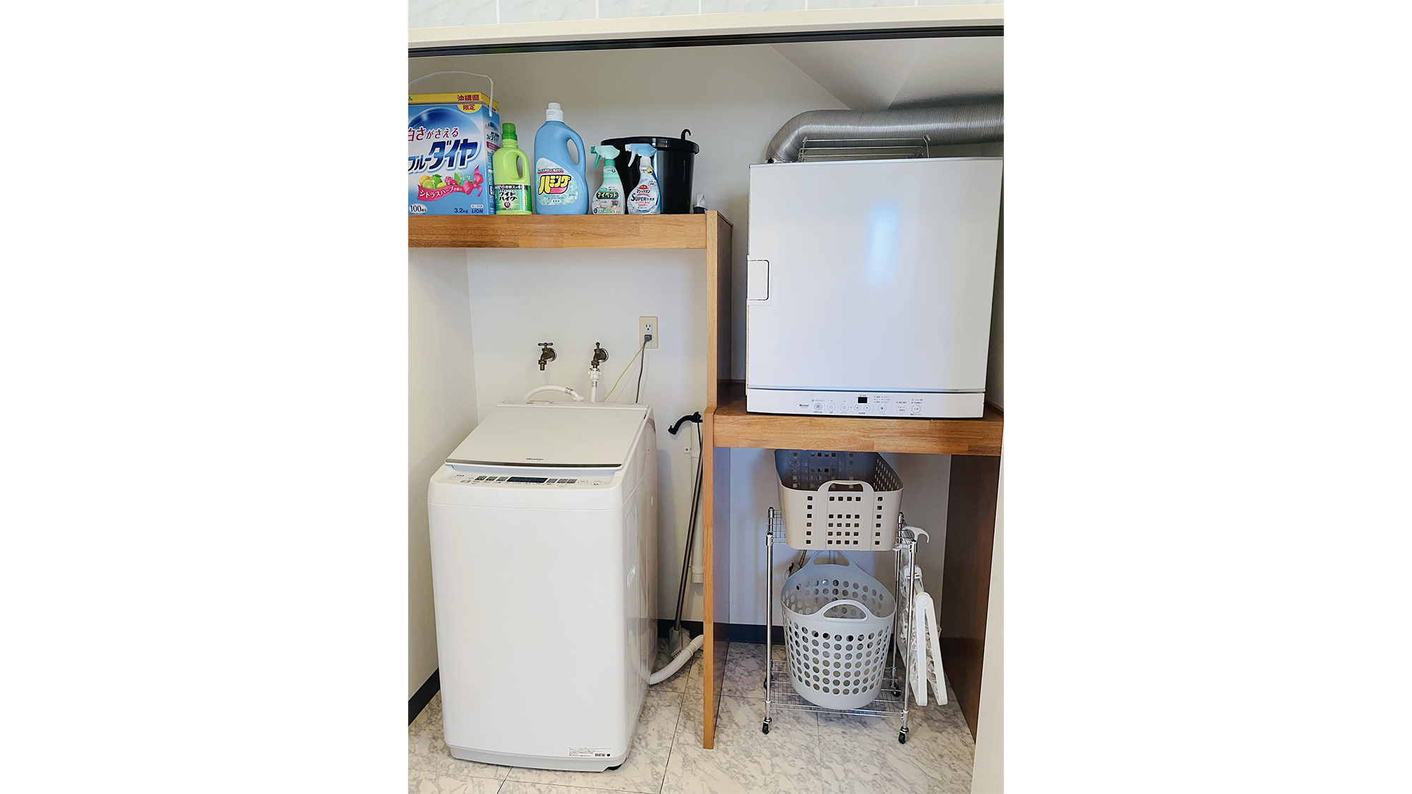 ・【ランドリー】洗濯機とガス式乾燥機完備。洗濯ができますのでかさばる衣類の荷物も減らせます