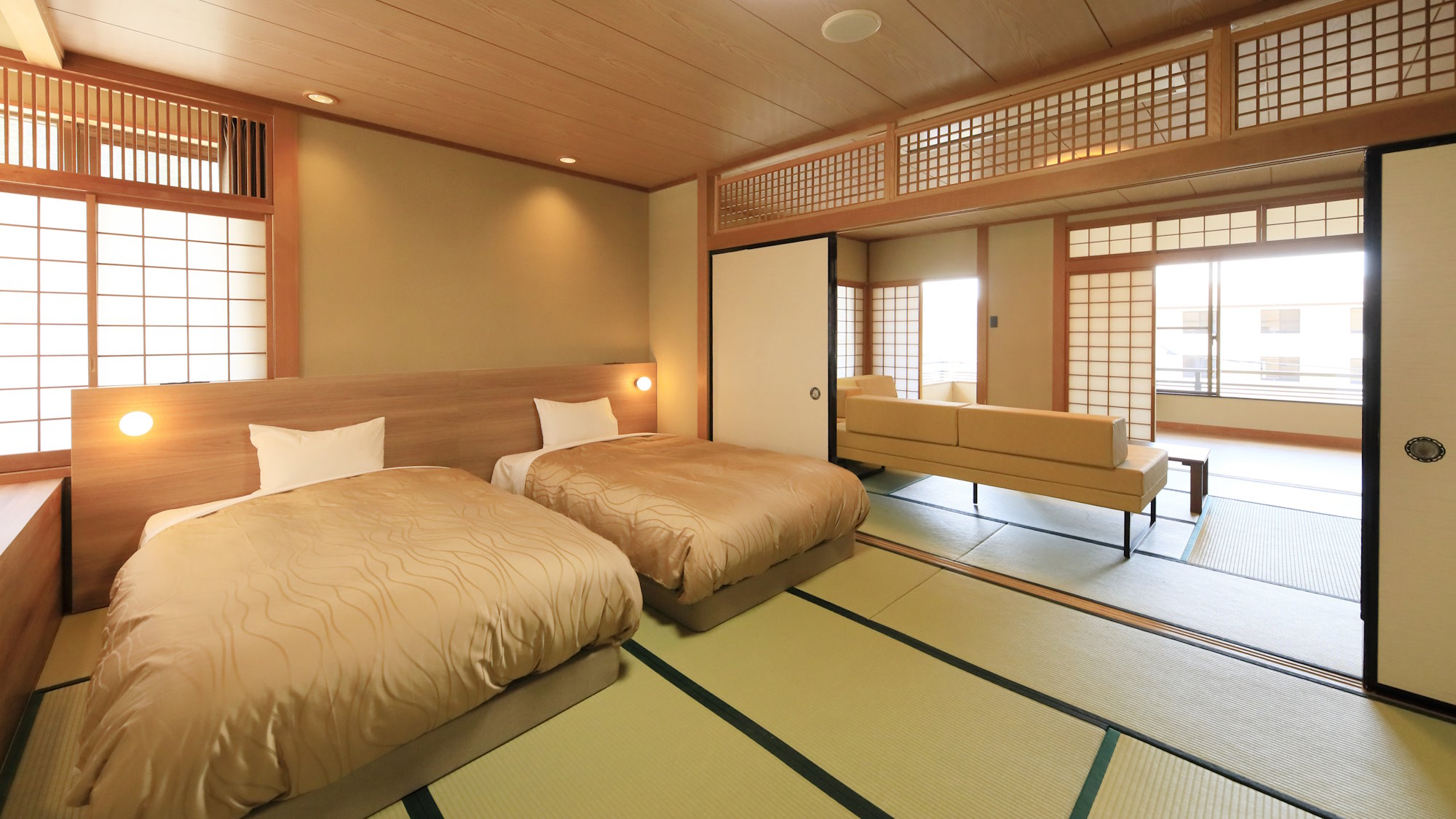 【特別和室ツインベッド】ご家族やグループ旅でのご利用にオススメです（一例）