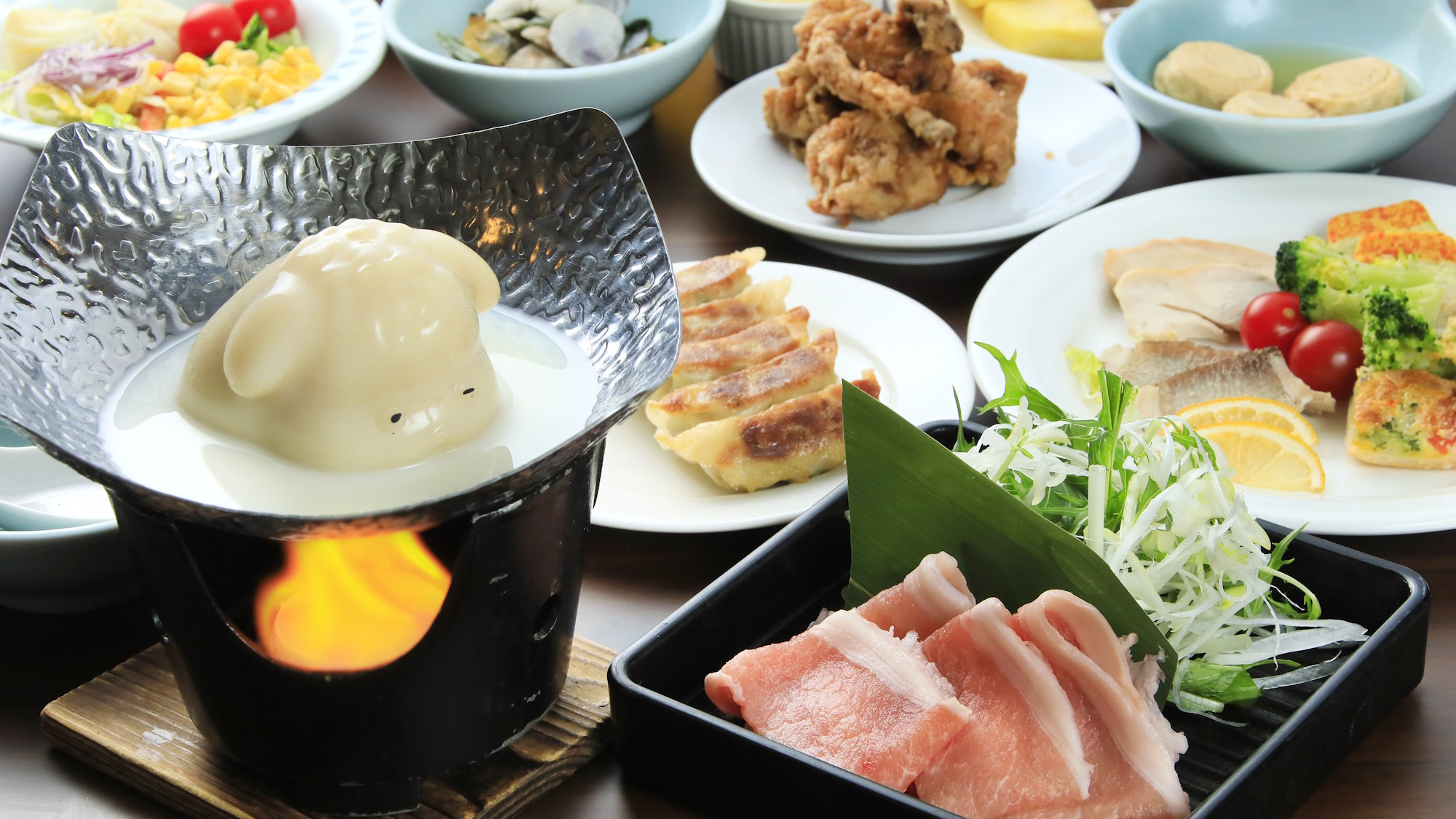 【メイン料理：ご夕食】栃木県産食材を使用した豚しゃぶ（一例）