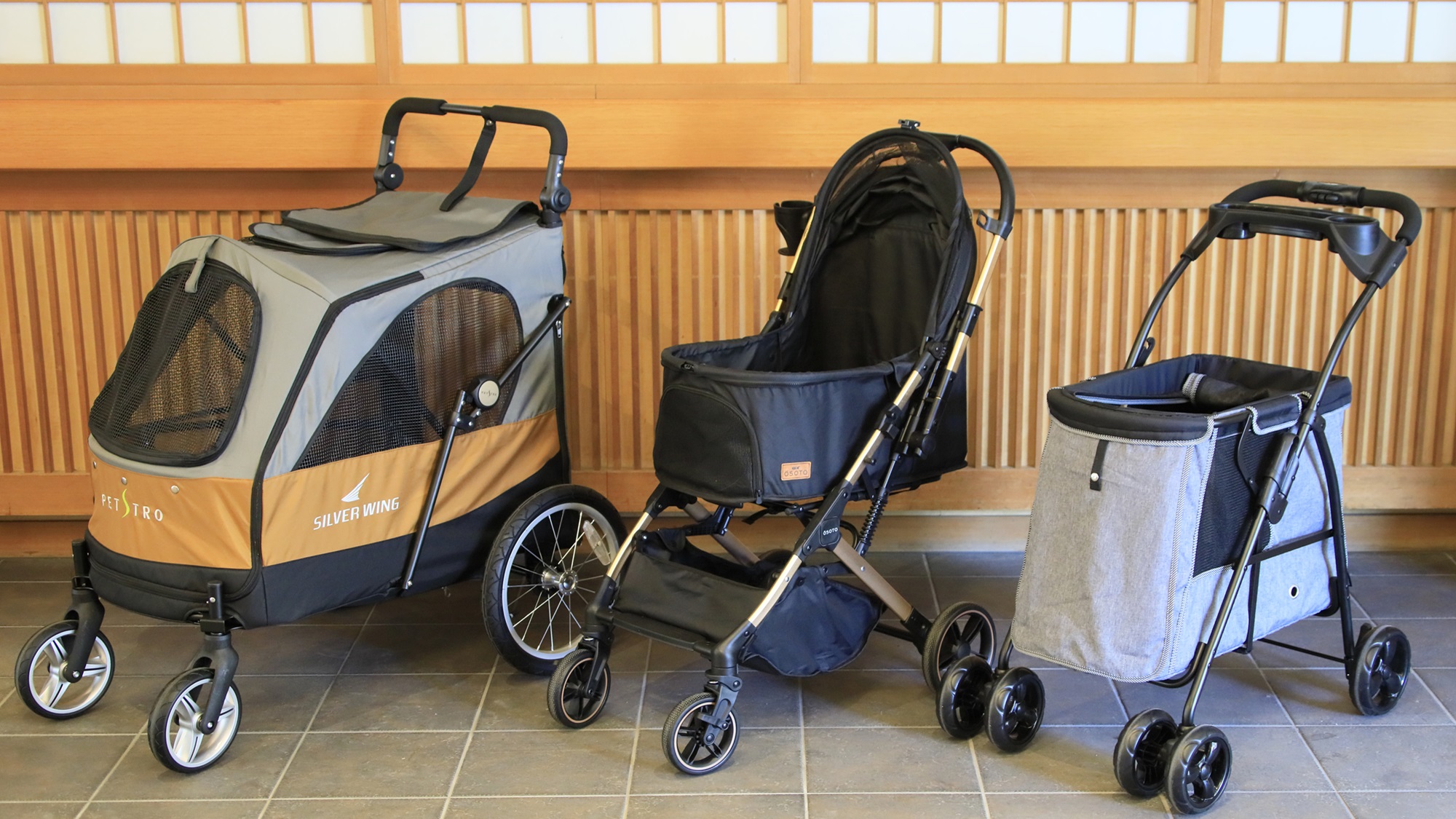 【愛犬用バギー】各種サイズをご用意いたしておりますので、ご利用の際はお気軽にお声がけください(一例)
