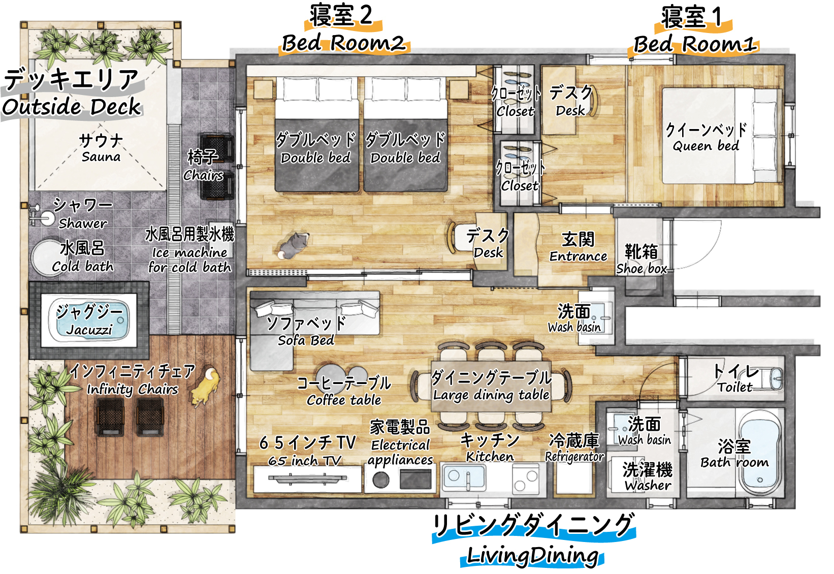 間取図　室内61㎡＋テラス20㎡