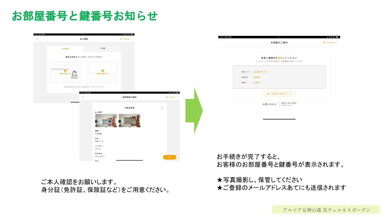 セルフチェックイン_チェックインと鍵・部屋番号