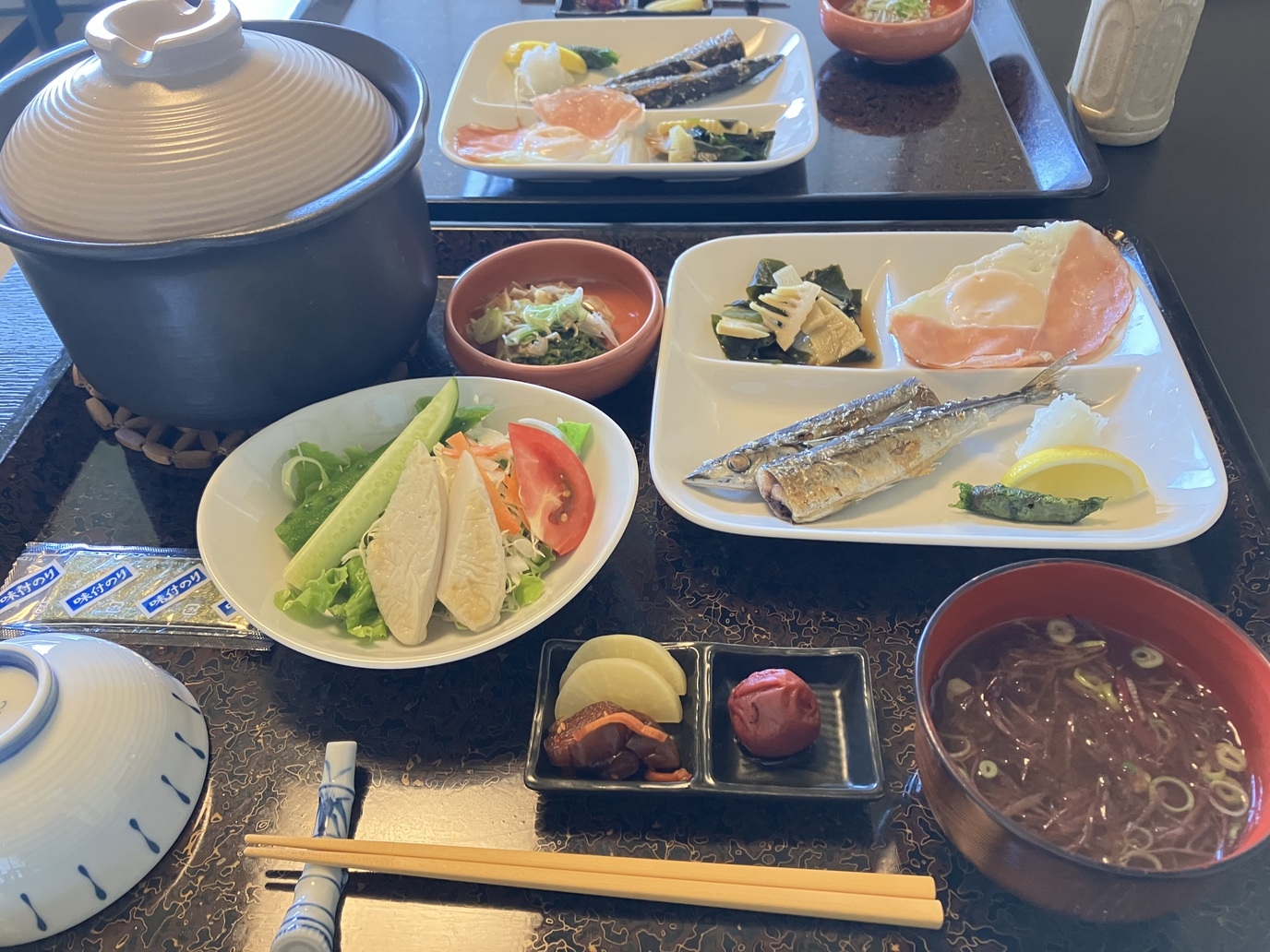 二食付き食べきりプラン　刺身定食　小鉢三点　土鍋ご飯【シニア　レディース向け】