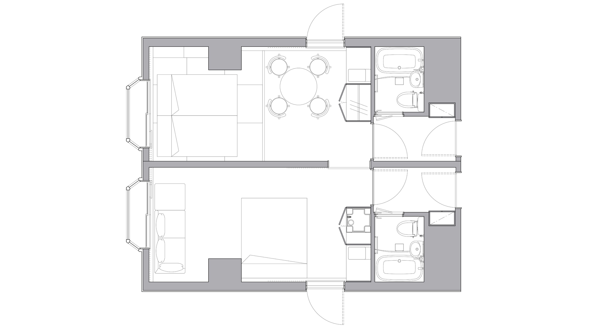 2ベッドルーム　ファミリーアパートメント　間取図