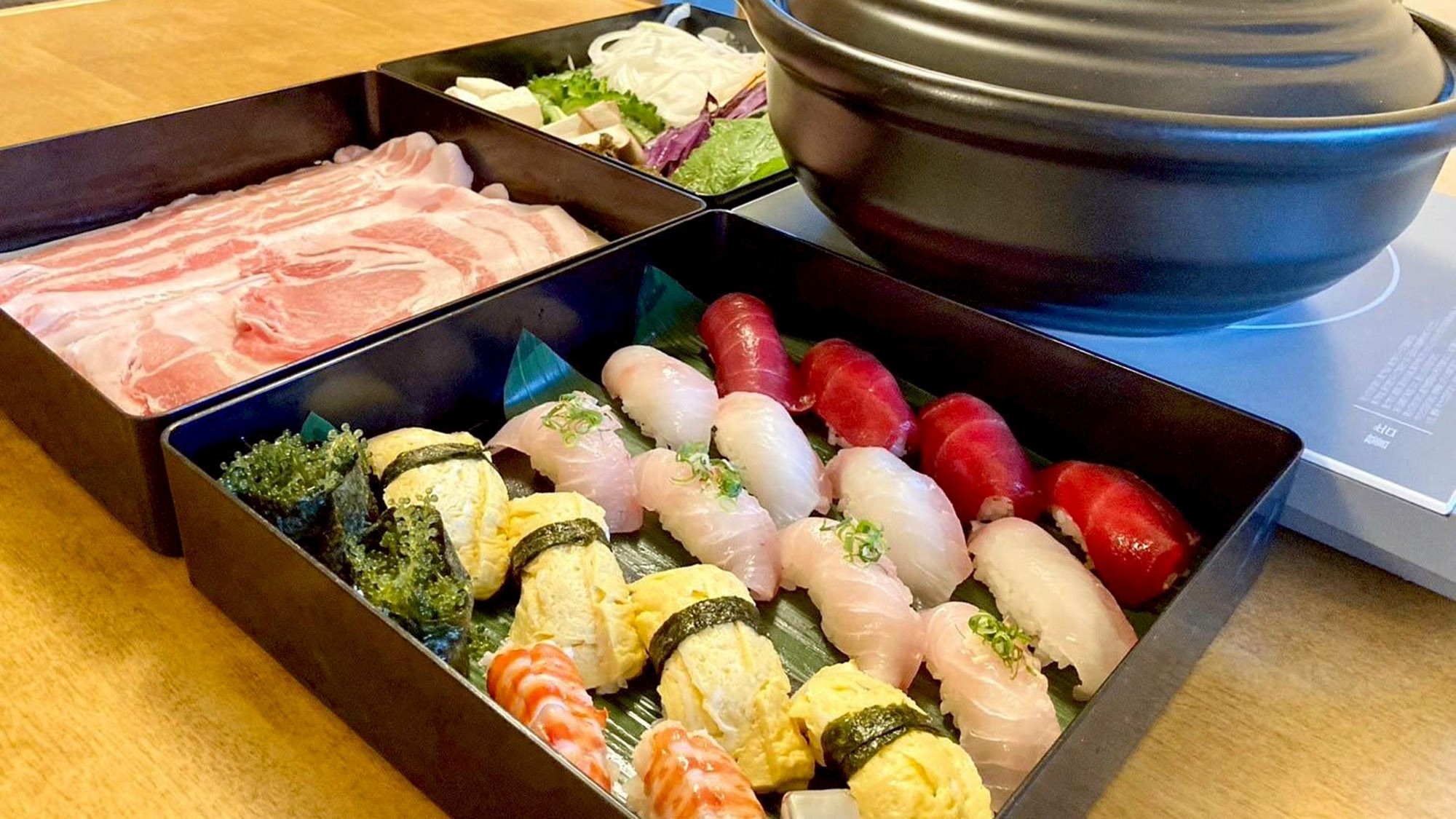 【夕食付】寿司＆あぐー豚しゃぶしゃぶ鍋付き！沖縄の味をカップル・夫婦で味わう贅沢な夕食付きプラン