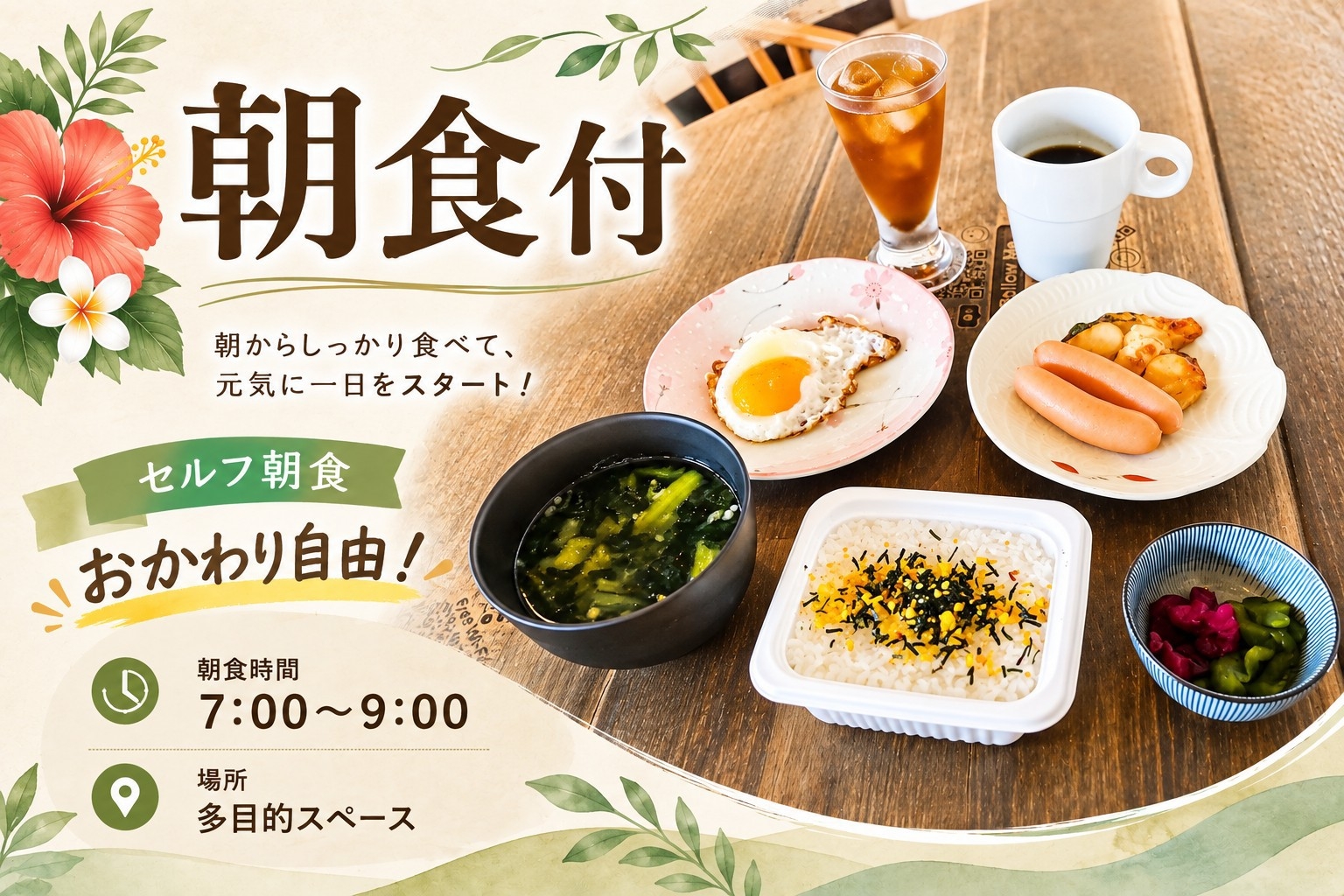 【ビッグルーム・個室】【朝食付】朝7時から♪おかわり自由のセルフ朝食付きプラン
