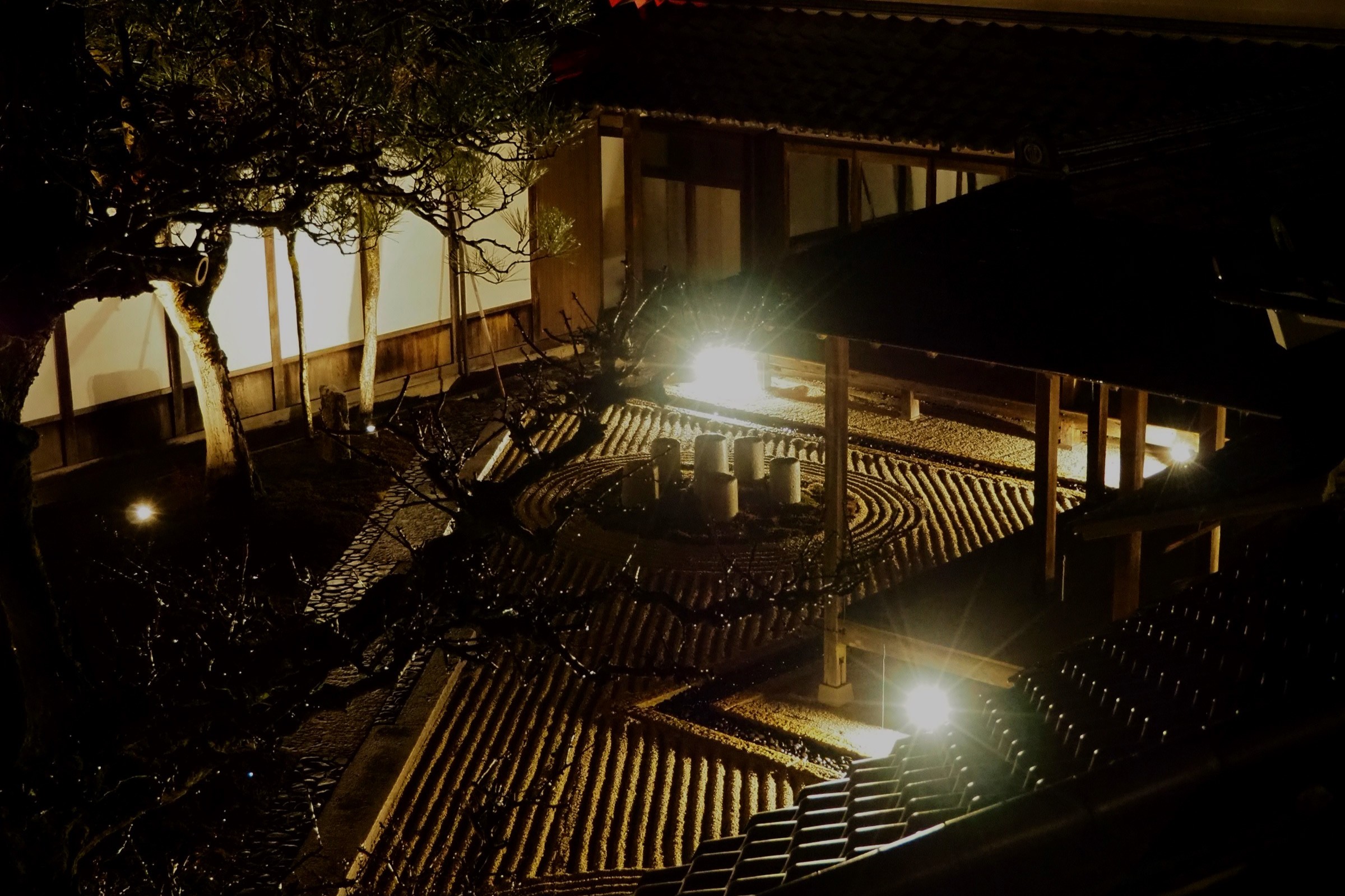 ライトアップされた石庭(2階から）